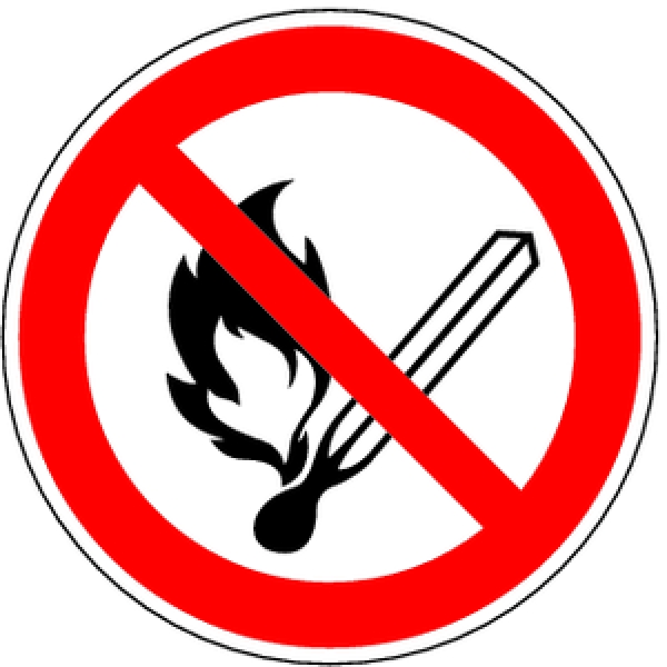 Warnschild: "Feuer, offenes Licht und Rauchen verboten"